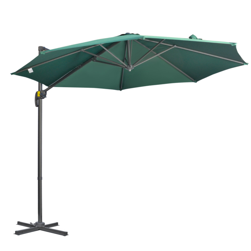 Outsunny Cantilever Parasol 3m X 3m Garden Umbrella With Crank & Cross Base - Green