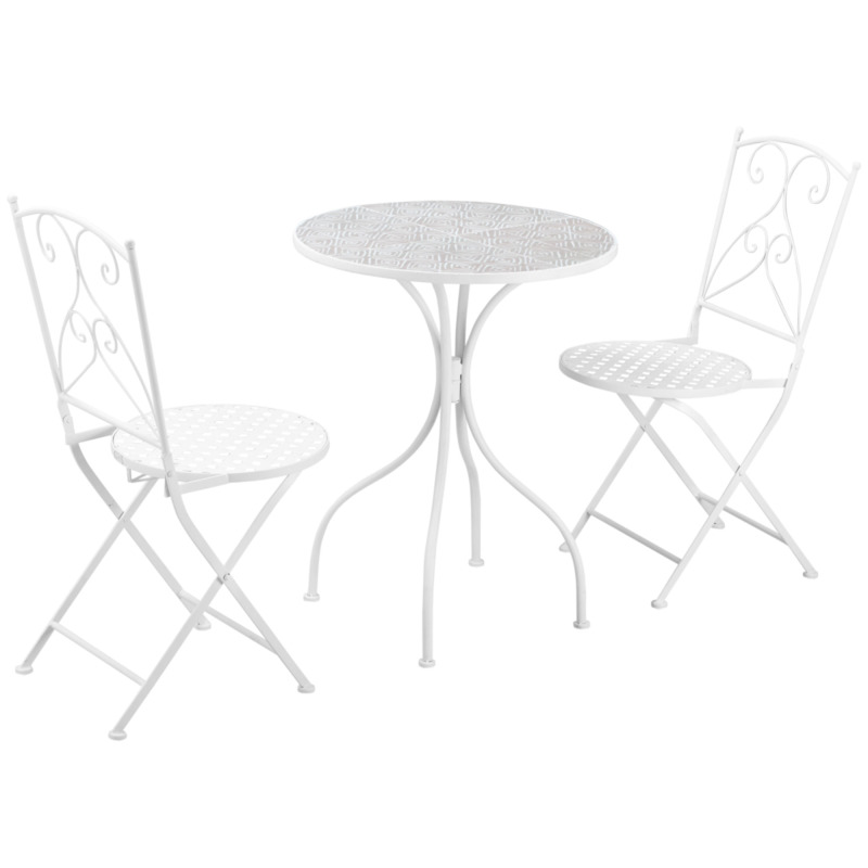 Outsunny 3 Piece Mosaic Garden Bistro Set - Folding Metal Patio Table Chairs