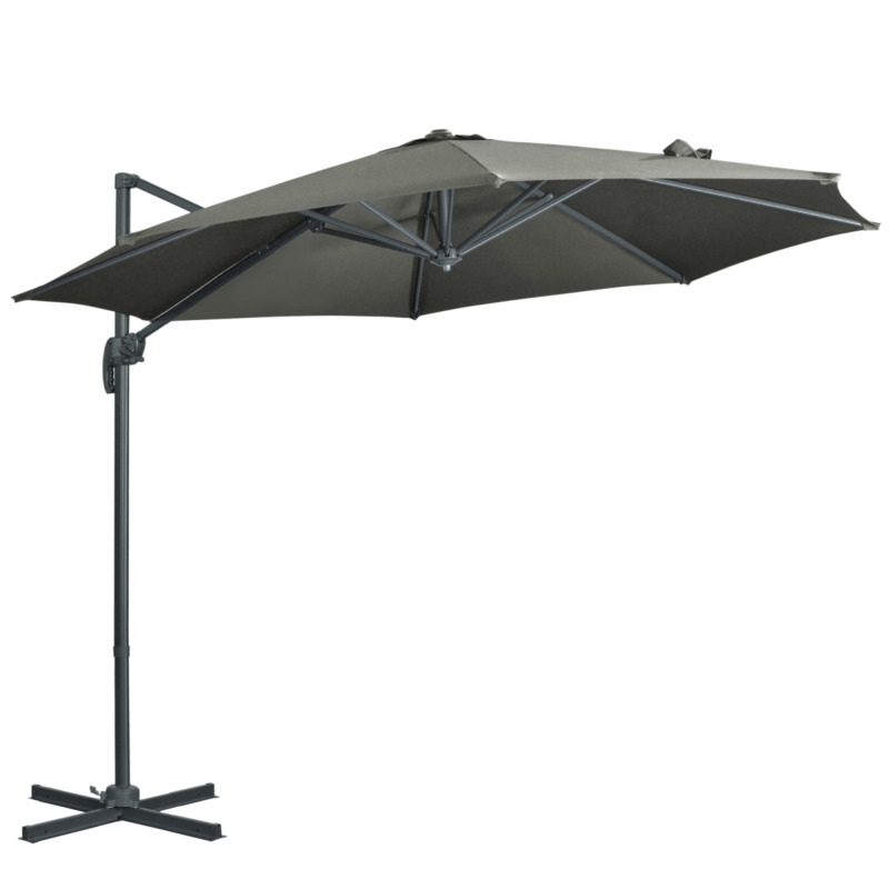 Outsunny Grey Cantilever Parasol Garden Umbrella 3 X 3m With Crank Handle & Cross Base