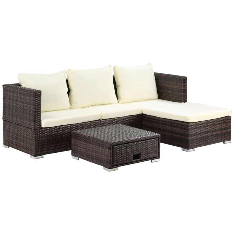 Outsunny Mixed Grey Rattan Garden Sofa Set With Storage Coffee Table - 4 Seater