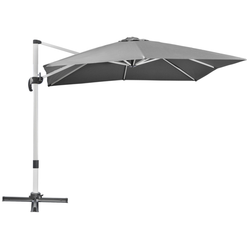 Outsunny Grey 3x3m Cantilever Garden Parasol Umbrella With Two-tier Canopy & 360° Foot Pedal