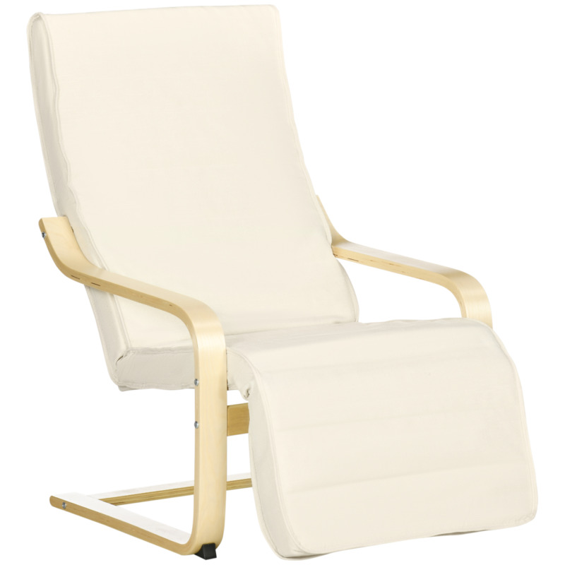 Homcom Birch Wood Armchair With 5-position Adjustable Footrest - Cream White