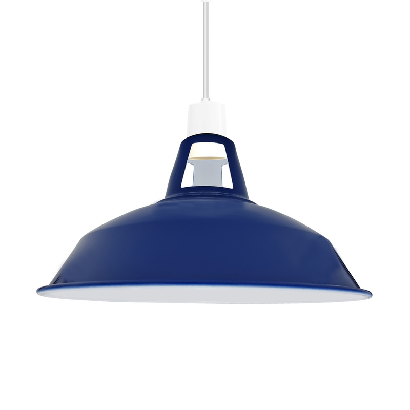 Ledsone Navy Blue Metal Lampshade - Vintage Retro Antique Style
