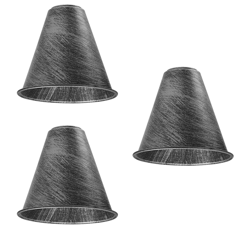 Ledsone Brushed Silver Metal Cone Lampshades - Set Of 3 - Industrial Vintage Style - 18cm Diameter