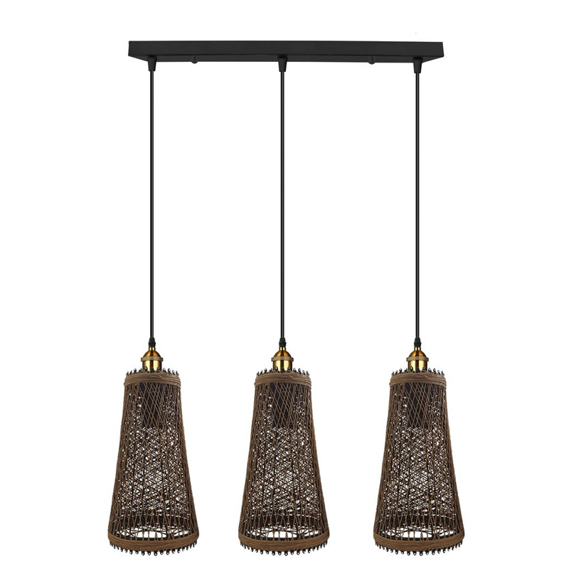 Ledsone Natural Wicker Basket Multi-light Ceiling Pendant - 3 Head, 95cm Adjustable Cable, E27 X 3