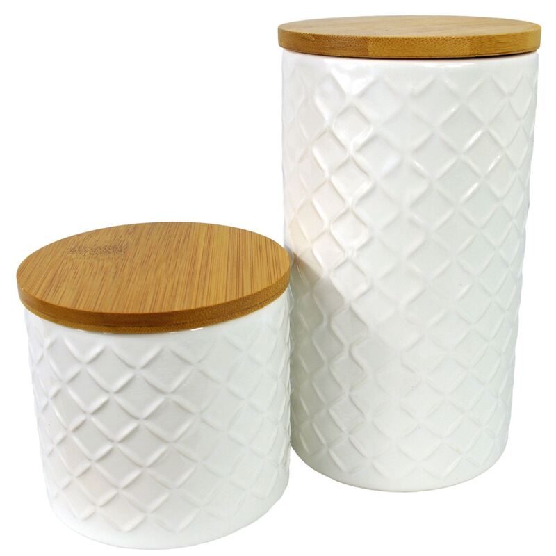 Leaf Embossed Cream Ceramic Canister Set With Lids