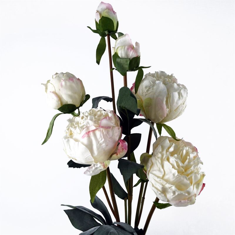 Leaf 55cm Cream Peony Artificial Flowers Spray - 4 Blooms 3 Buds