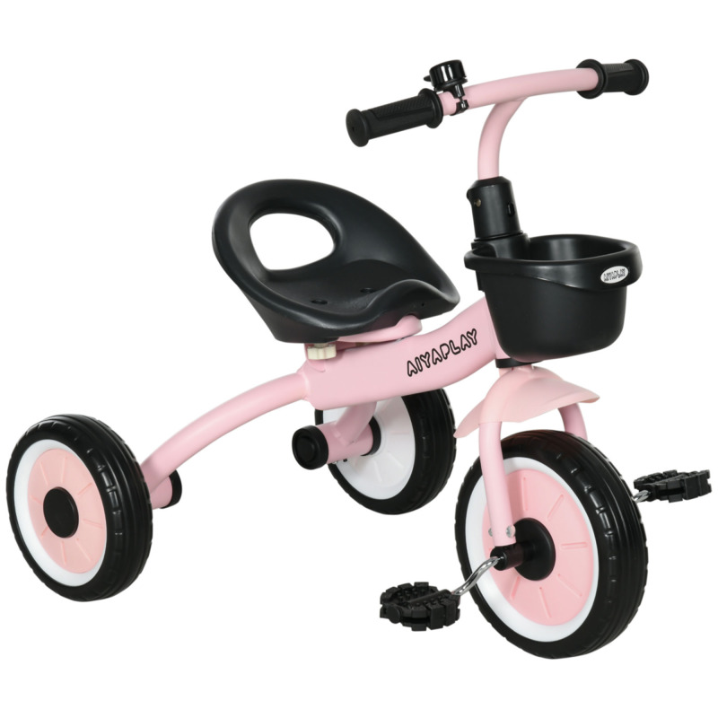 Aiyaplay Pink Kids Tricycle With Adjustable Seat & Basket - 70.5cm Long X 50cm Wide, 25kg Max Load
