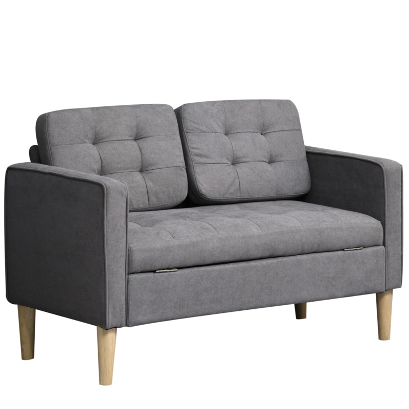 Homcom Cotton Loveseat Sofa With Hidden Storage - Grey