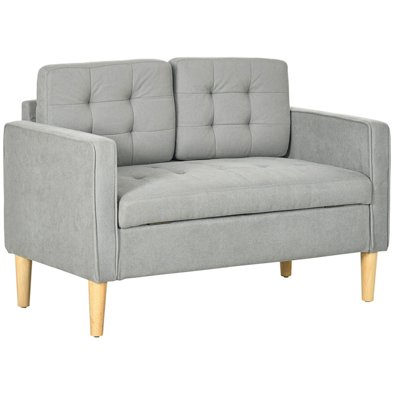 Homcom 2-seater Sofa With Hidden Storage - Cotton Upholstery, Button Tufted - Grey