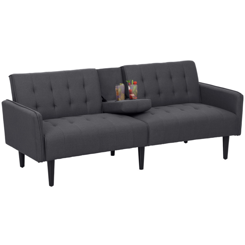Homcom 3 Seater Sofa Bed With Reclining Positions Pull-down Armrest With Cup Holders - Grey
