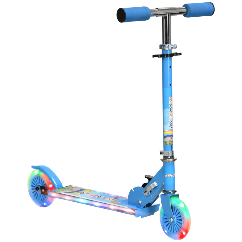 Homcom Blue Kids Scooter - 4 Adjustable Heights (63-76cm), Lights, Music, 67cm X 30cm, 50kg Load