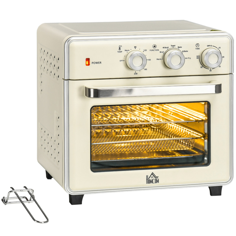 Homcom Cream White 20l Retro Toaster Oven With Air Fry & 7 Functions - 1400w