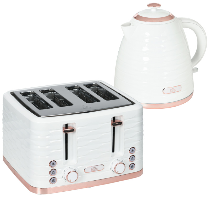 Homcom 1.7l Rapid Boil Kettle & 4 Slice Toaster Set - White