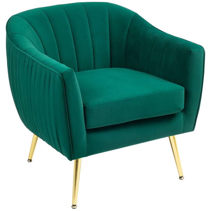Homcom Velvet-feel Armchair - Emerald Green Tub Sofa With Metal Legs