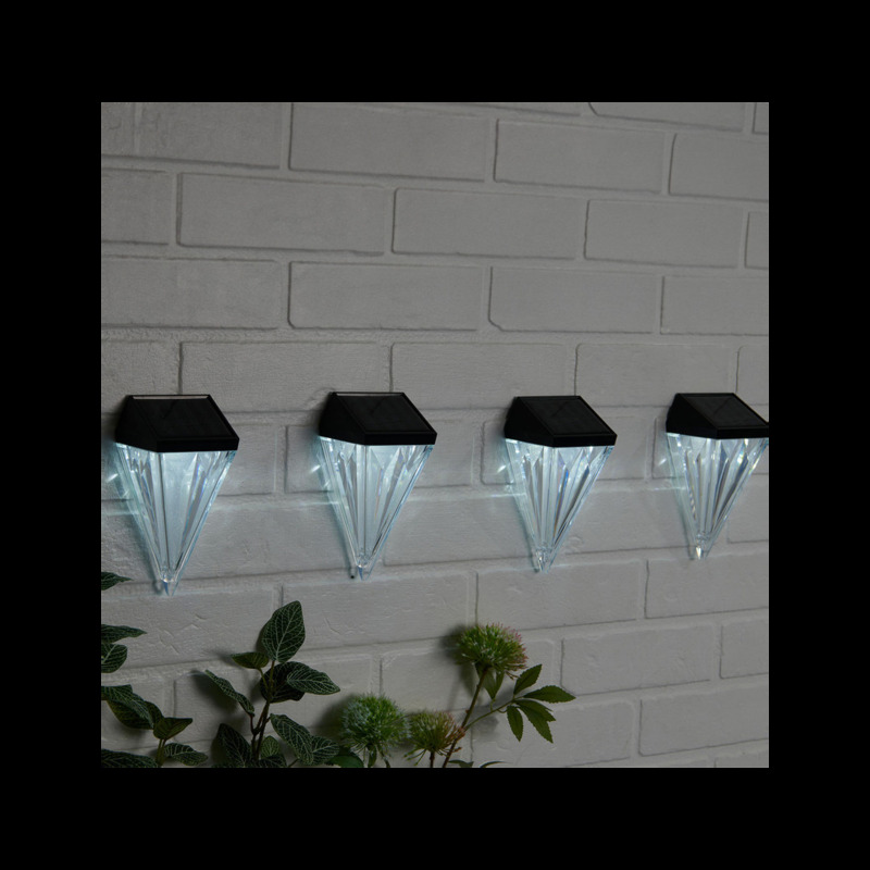 Powertek Diamond Solar Wall Lights - Set Of 4, Warm White