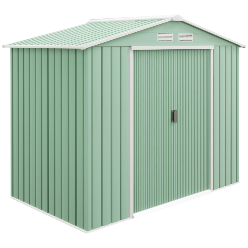 Sportnow Galvanised Steel Multi-functional Outdoor Storage Shed With Lockable Double Doors Floor Foundation - Light Green