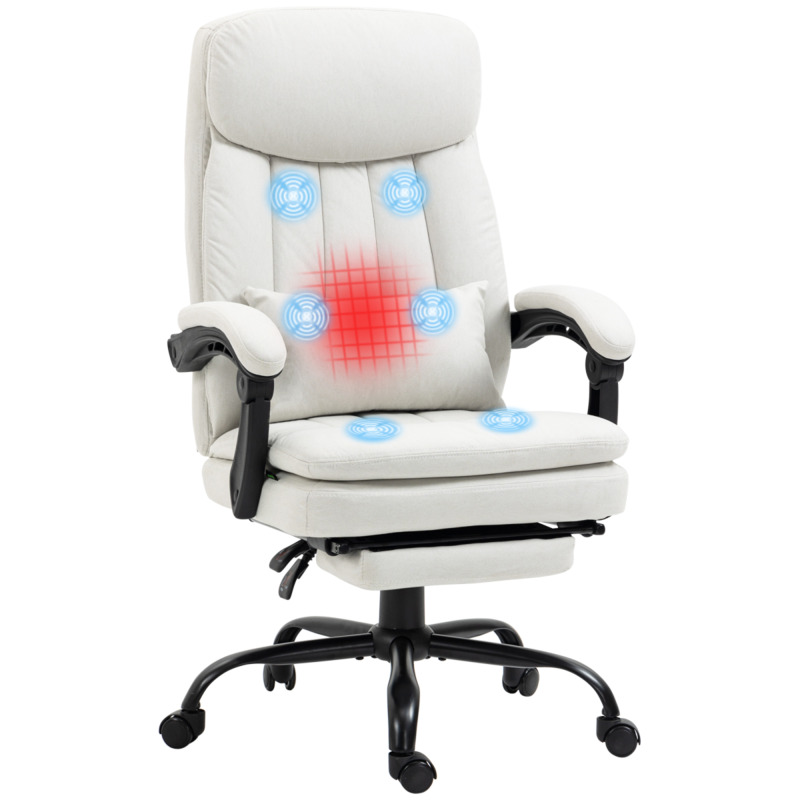 Vinsetto Microfibre Heated Massage Office Chair With Footrest - White