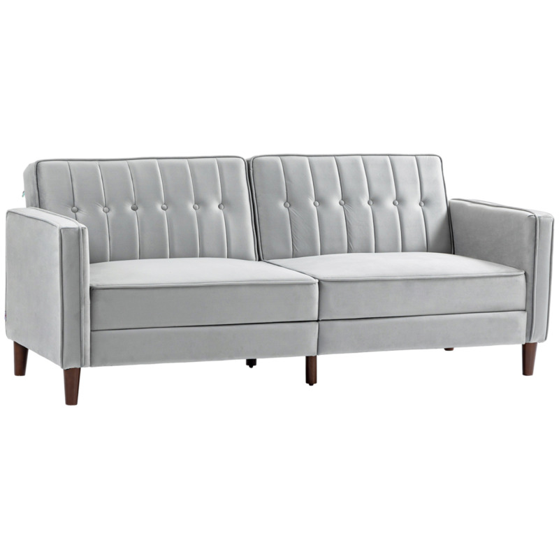 Homcom Velvet-touch Click-clack Sofa Bed - 3-seater Convertible Couch Futon - Grey