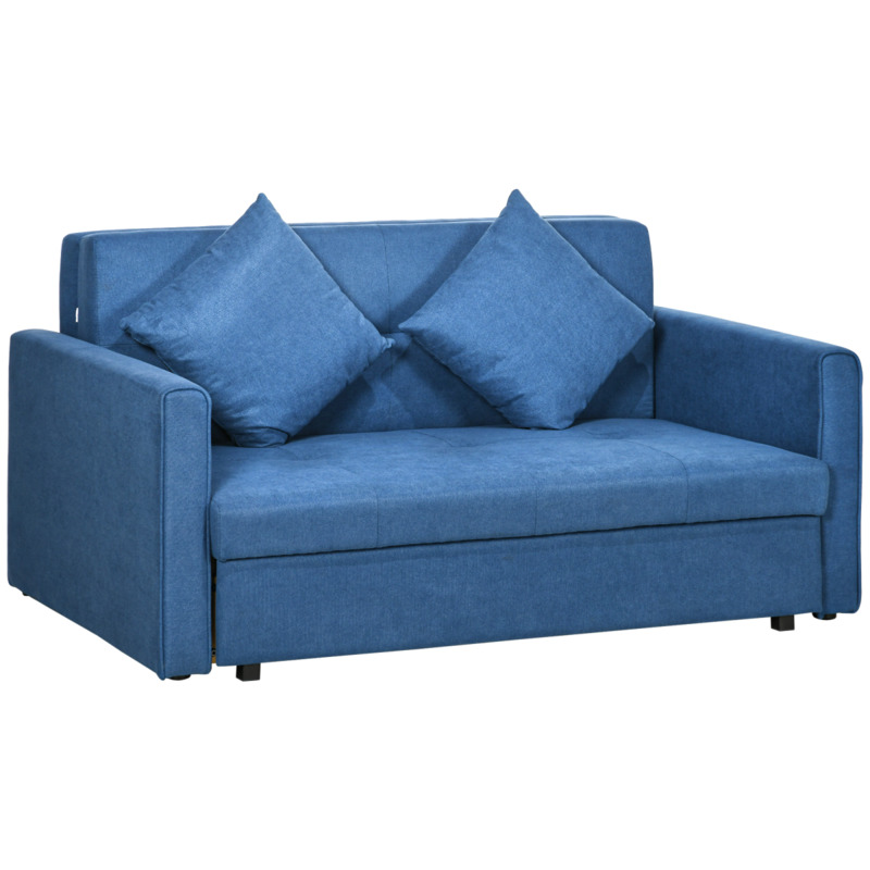 Homcom 2 Seater Sofa Bed With Storage - Blue, 130 X 67.5cm Storage