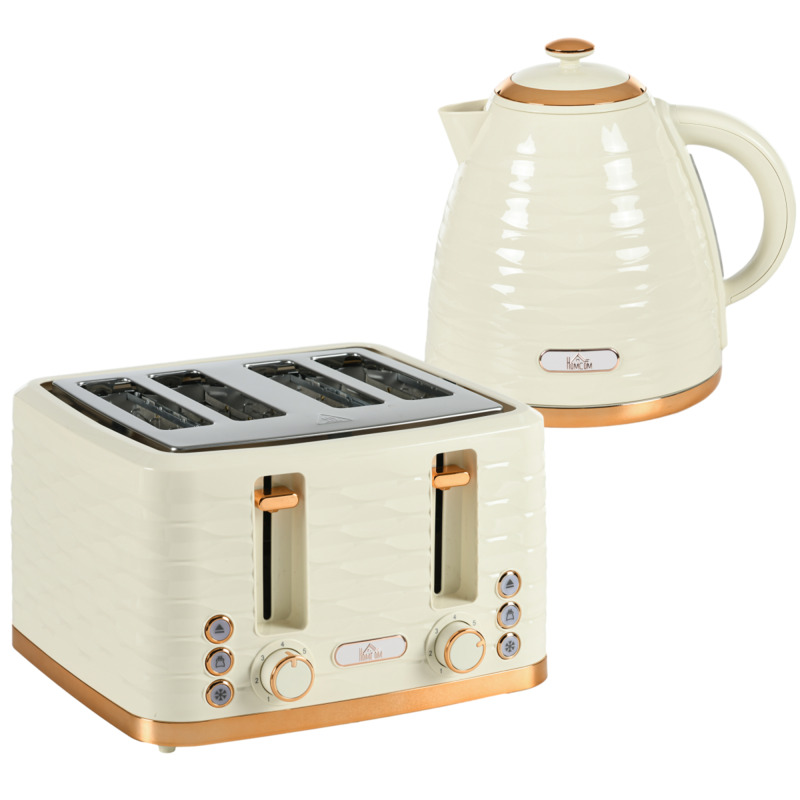 Homcom Beige Kettle & 4-slice Toaster Set - 1.7l Rapid Boil, 4 Slice, 7 Browning Levels
