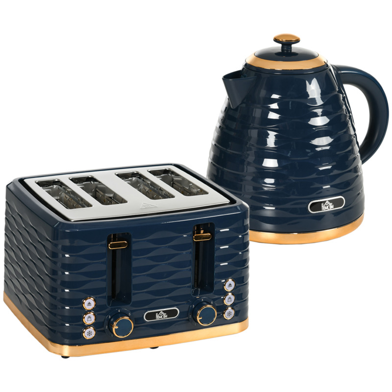 Homcom 1.7l Rapid Boil Kettle & 4 Slice Toaster Set - Blue