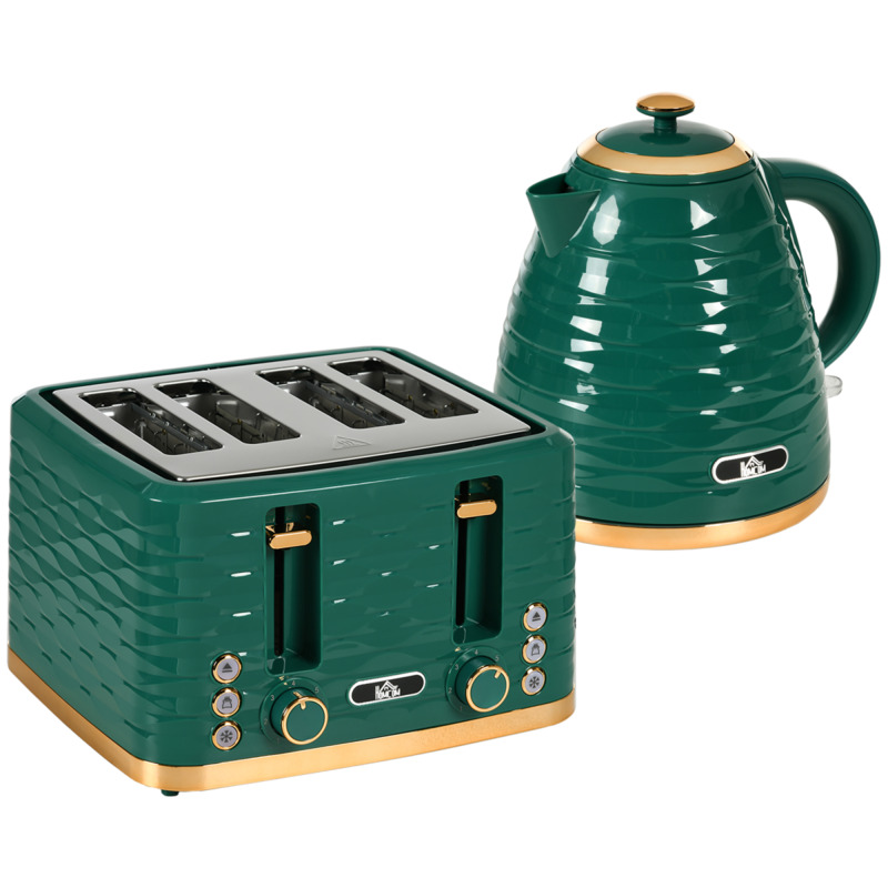Homcom 1.7l Rapid Boil Kettle & 4 Slice Toaster Set - Green