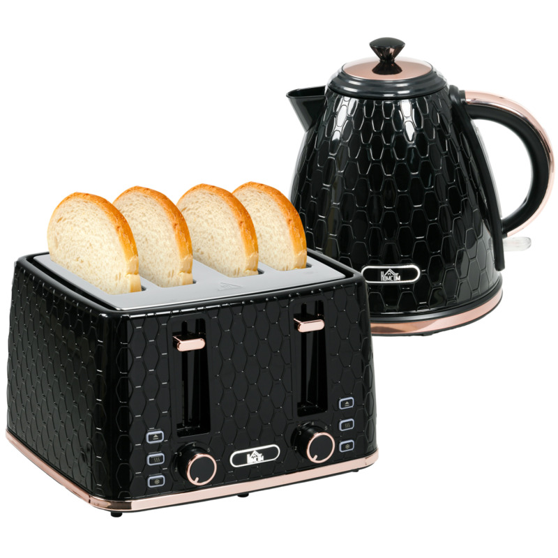 Homcom Honeycomb Kettle And Four-slice Toaster Set - 1.7l Rapid Boil, Black