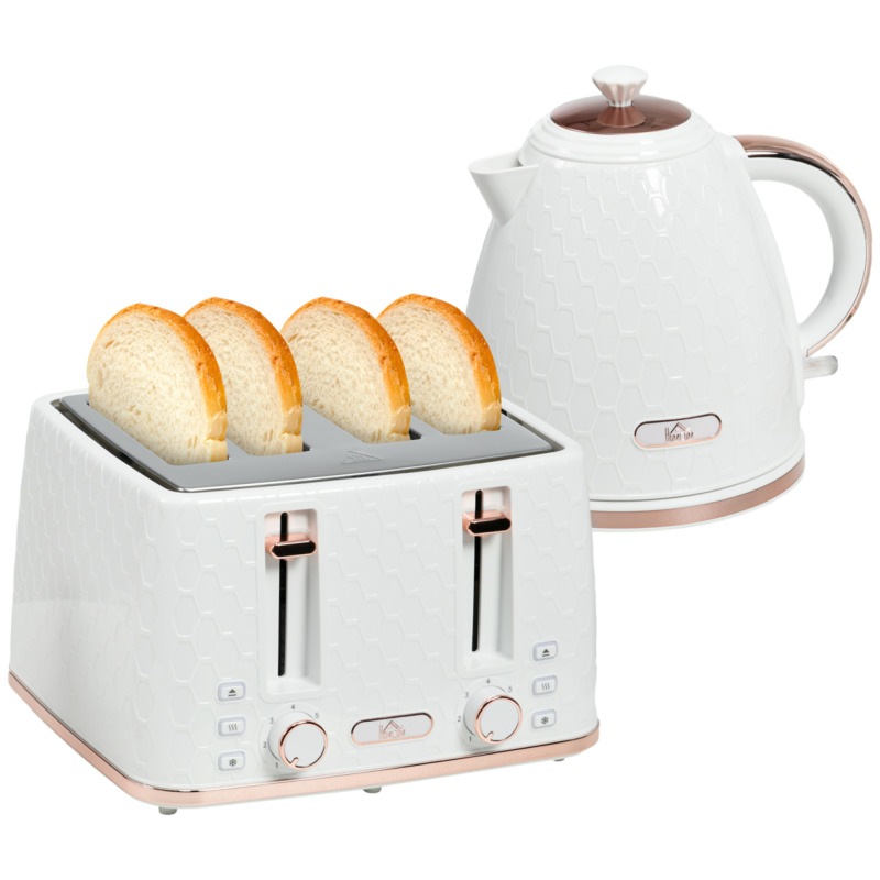 Homcom Honeycomb Kettle & Four-slice Toaster Set - 1.7l Kettle, White