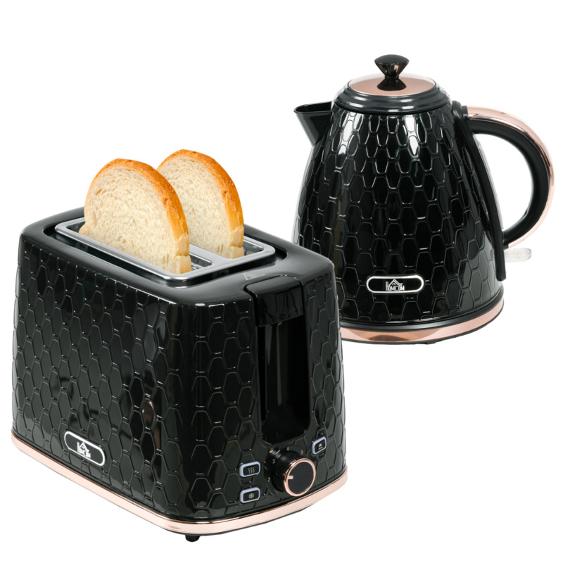 Homcom Honeycomb Kettle & 2 Slice Toaster Set - 1.7l Kettle, 7 Browning Levels - Black
