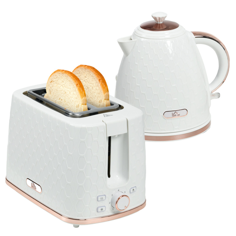 Homcom Honeycomb Kettle & 2-slice Toaster Set - 1.7l Fast Boil White