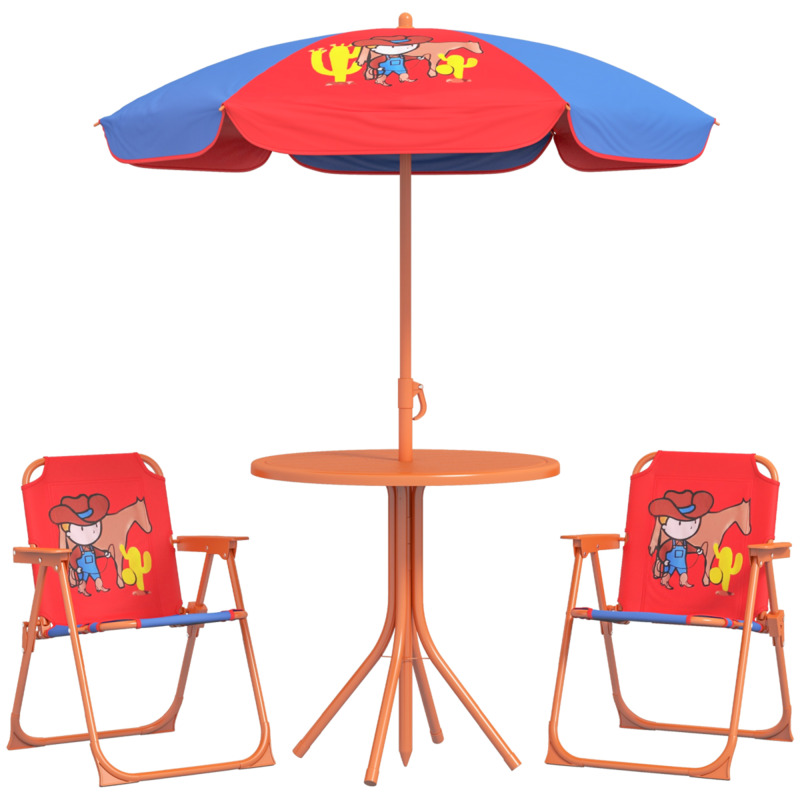 Outsunny Cowboy Kids Bistro Table And Chair Set With Adjustable Parasol