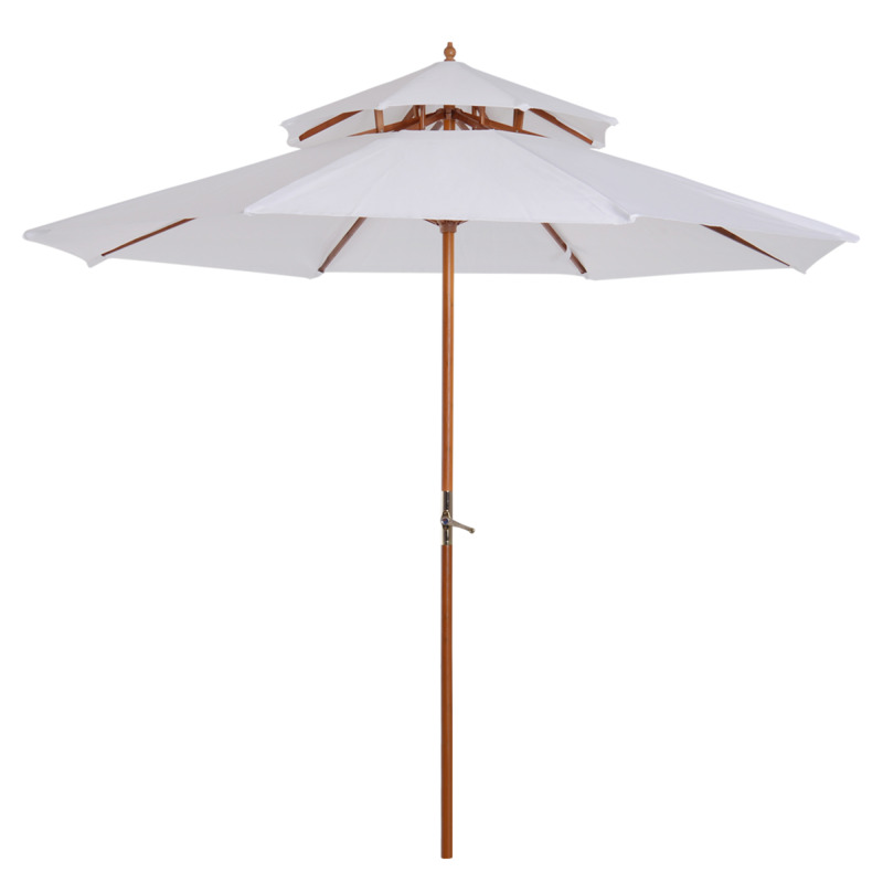 Outsunny Poplar Wood Patio Parasol Sun Shade - Cream Canopy