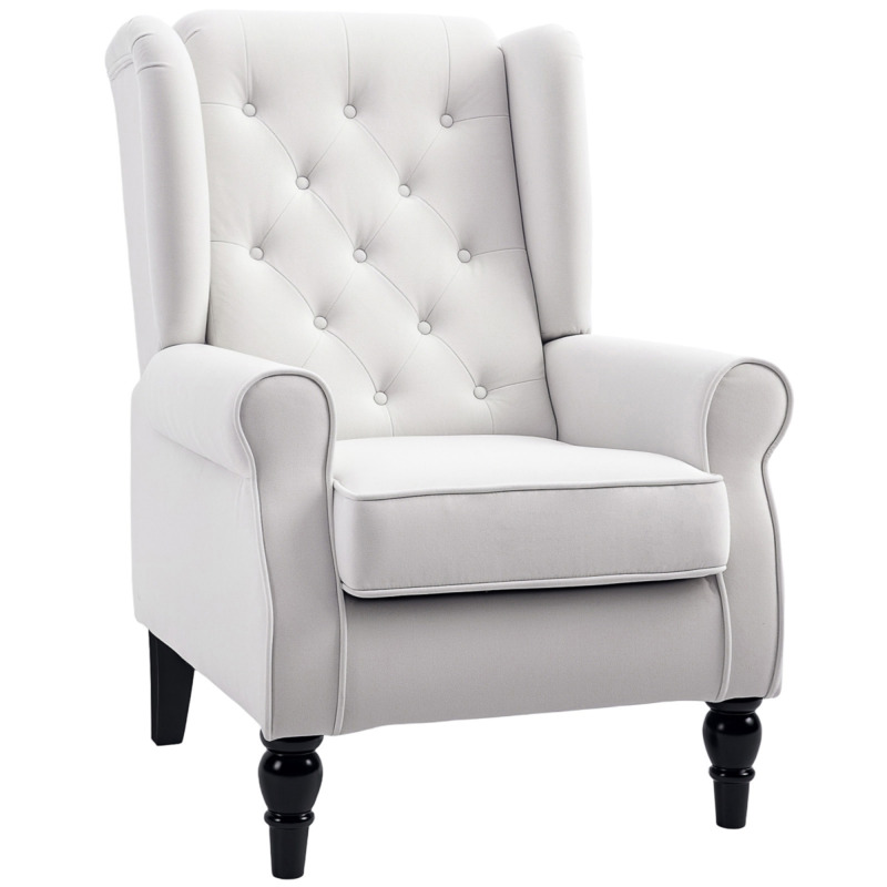 Homcom Wooden Frame Accent Armchair - Cream White, 160kg Capacity
