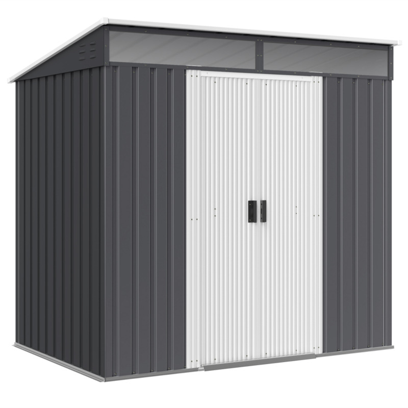Outsunny 6 5 X 4ft Galvanised Metal Garden Shed With Foundation Lockable Door - Grey