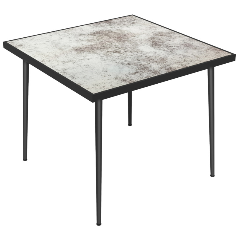 Outsunny Steel Square Dining Table - Marble Effect Tempered Glass Top Seats 4
