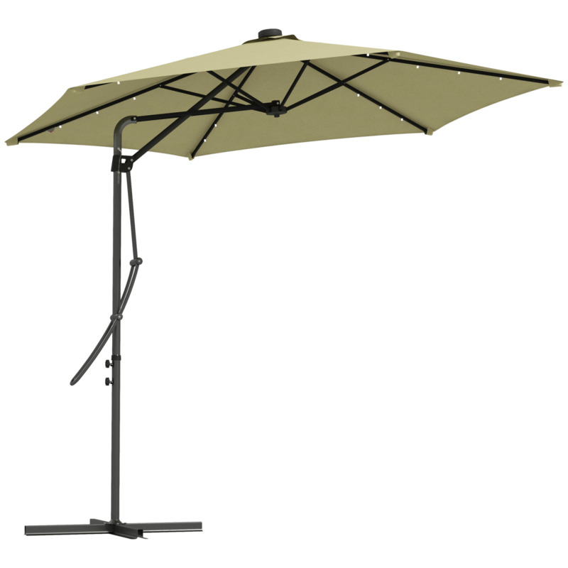 Outsunny 3m Cantilever Garden Parasol Umbrella With Solar Led Lighting & Cover - Beige