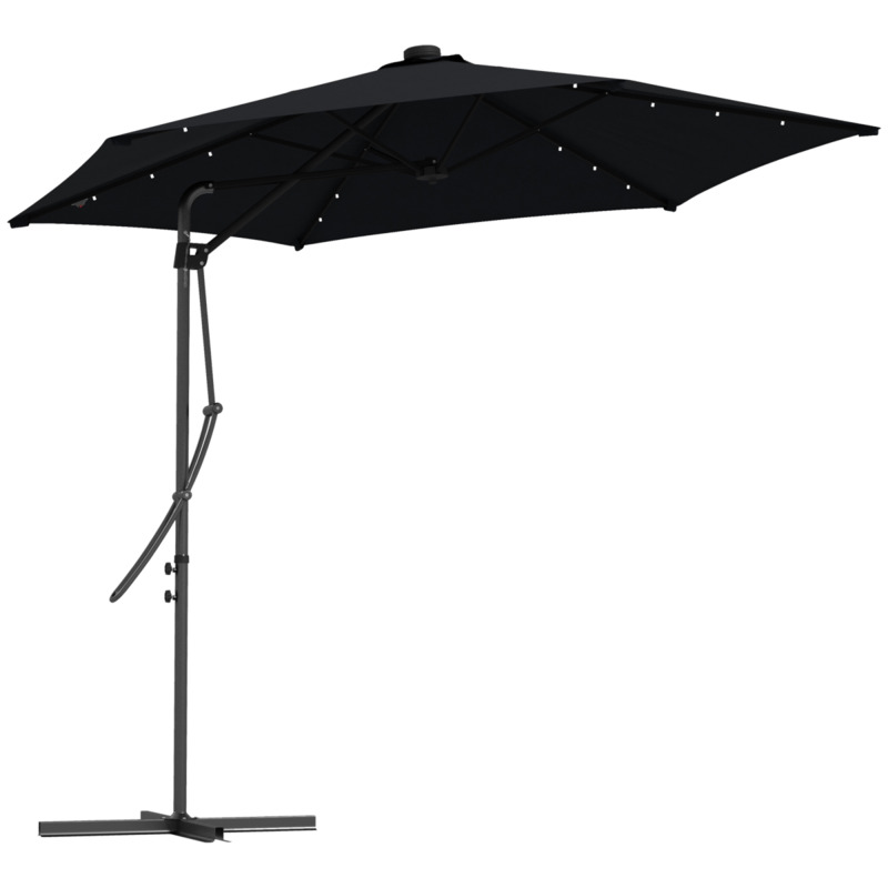 Outsunny 3m Cantilever Garden Parasol Umbrella With Solar Led Lights And Cover - Black