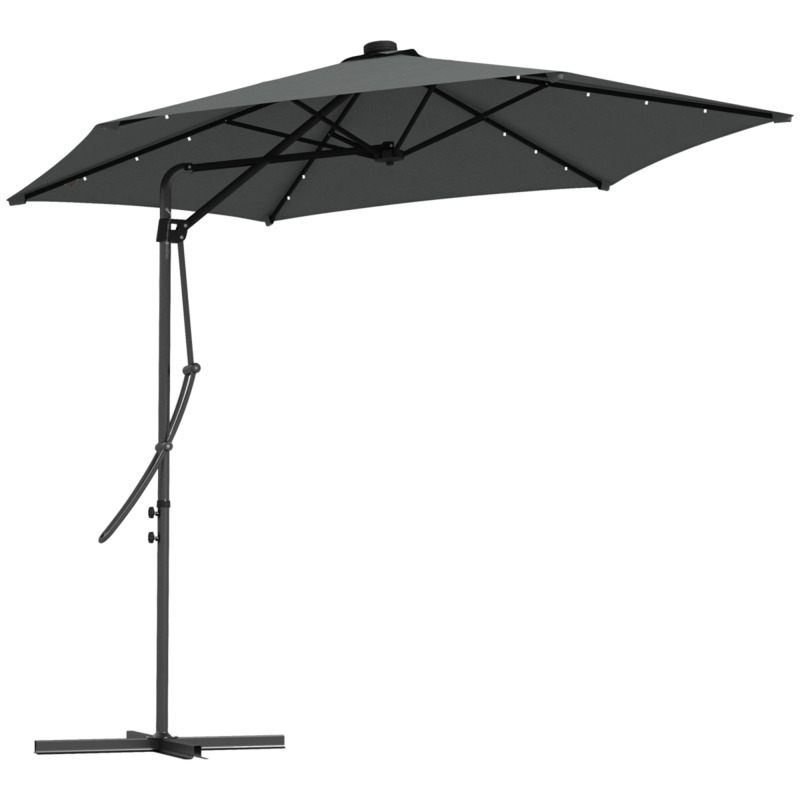 Outsunny 3m Cantilever Garden Parasol Umbrella With Solar Led And Cover - Grey