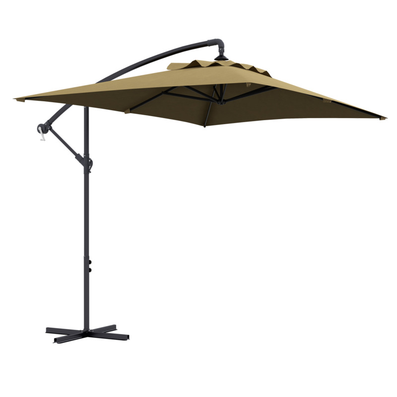 Outsunny 3m Cantilever Parasol With Cross Base, Crank Handle, 6 Ribs - Brown