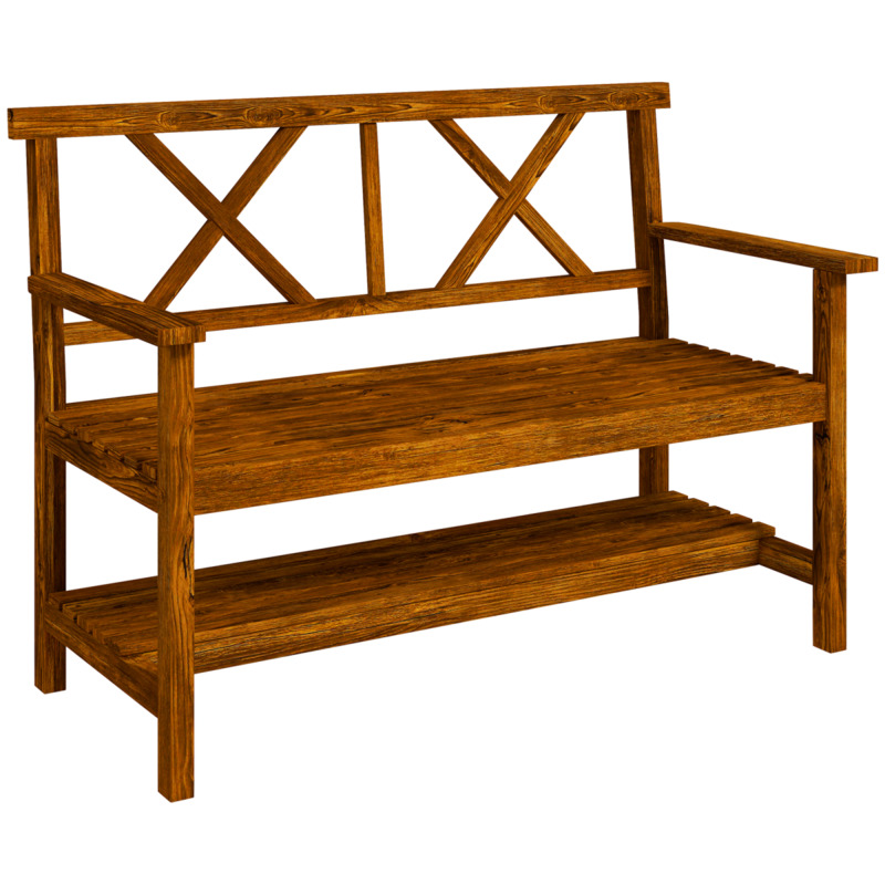 Outsunny Fir Wood 2-seater Garden Bench With Storage Shelf - Carbonised Finish