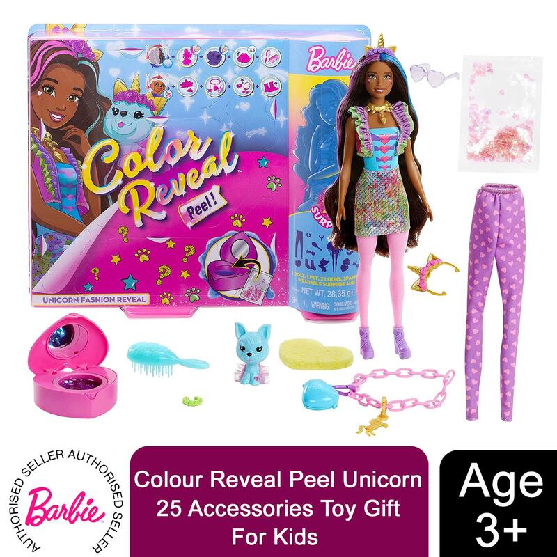 Barbie Colour Reveal Peel Unicorn Doll - 25 Accessories Toy Gift For Kids