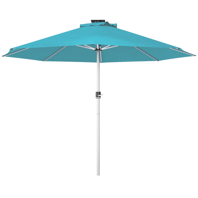 Outsunny Aluminium Solar Patio Parasol With Led Lights - Blue, 100% Polyester Canopy