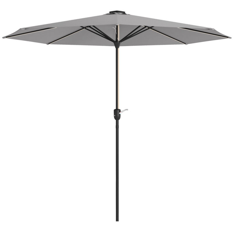 Outsunny Solar Patio Garden Parasol With Lights - Charcoal Grey