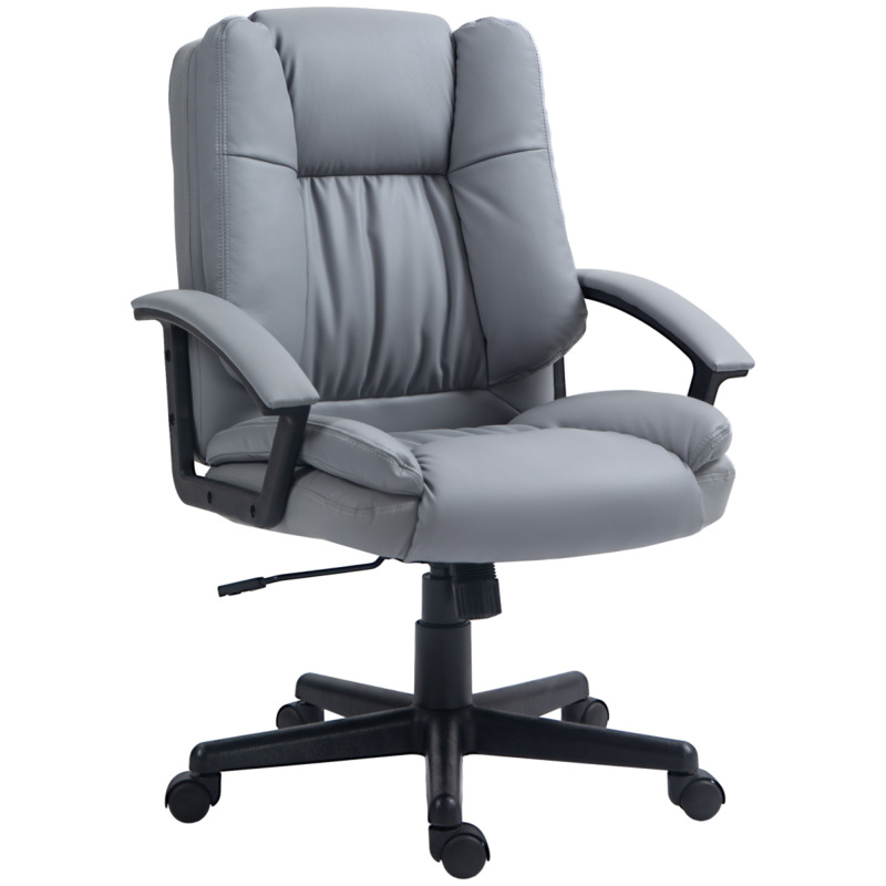 Homcom Pu Leather Mid Back Office Chair - Light Grey