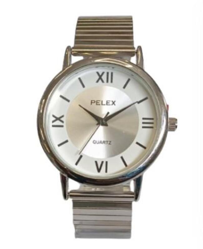 Pelex Silver-toned Quartz Watch - Men's Roman Numeral Dial With Silver Bracelet