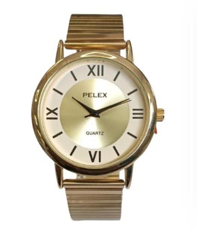 Pelex Big Roman Gold-tone Case & Dial Quartz Watch - Gold Bracelet