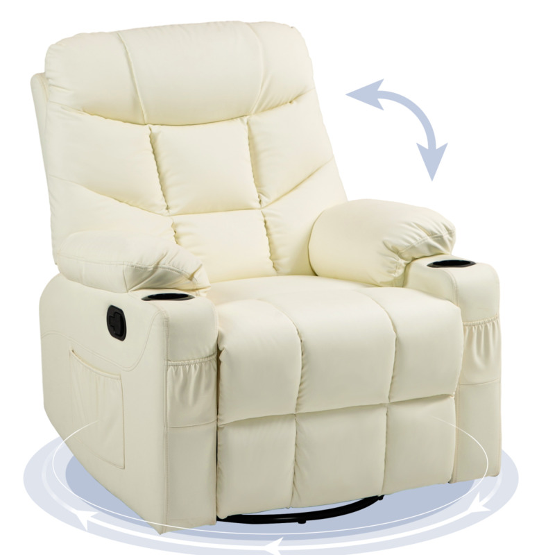 Homcom Faux Leather Manual Recliner Chair With Footrest & Cup Holder - Cream