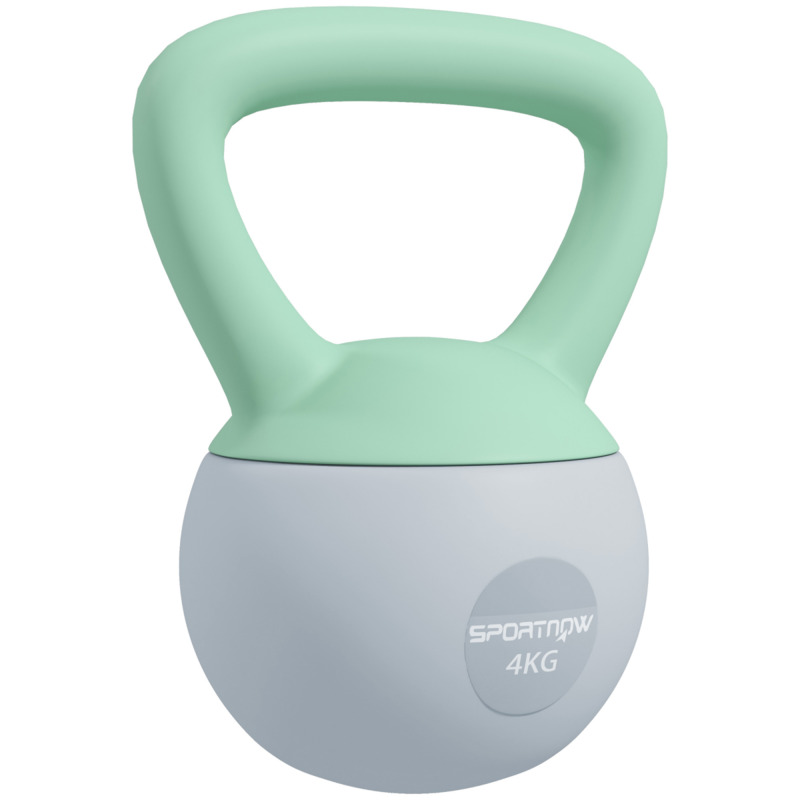 Sportnow 4kg Soft Body Kettlebell - Grey & Green, Non-slip Handle