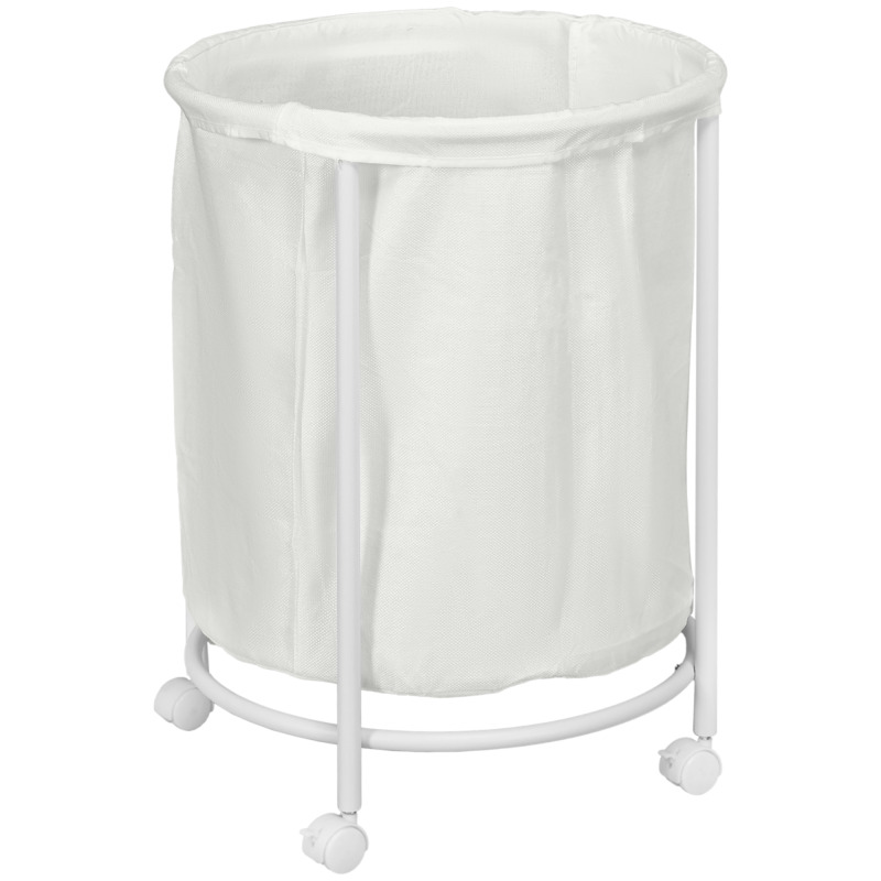 Homcom 100l Steel Laundry Hamper With Removable Wheels - Cream White